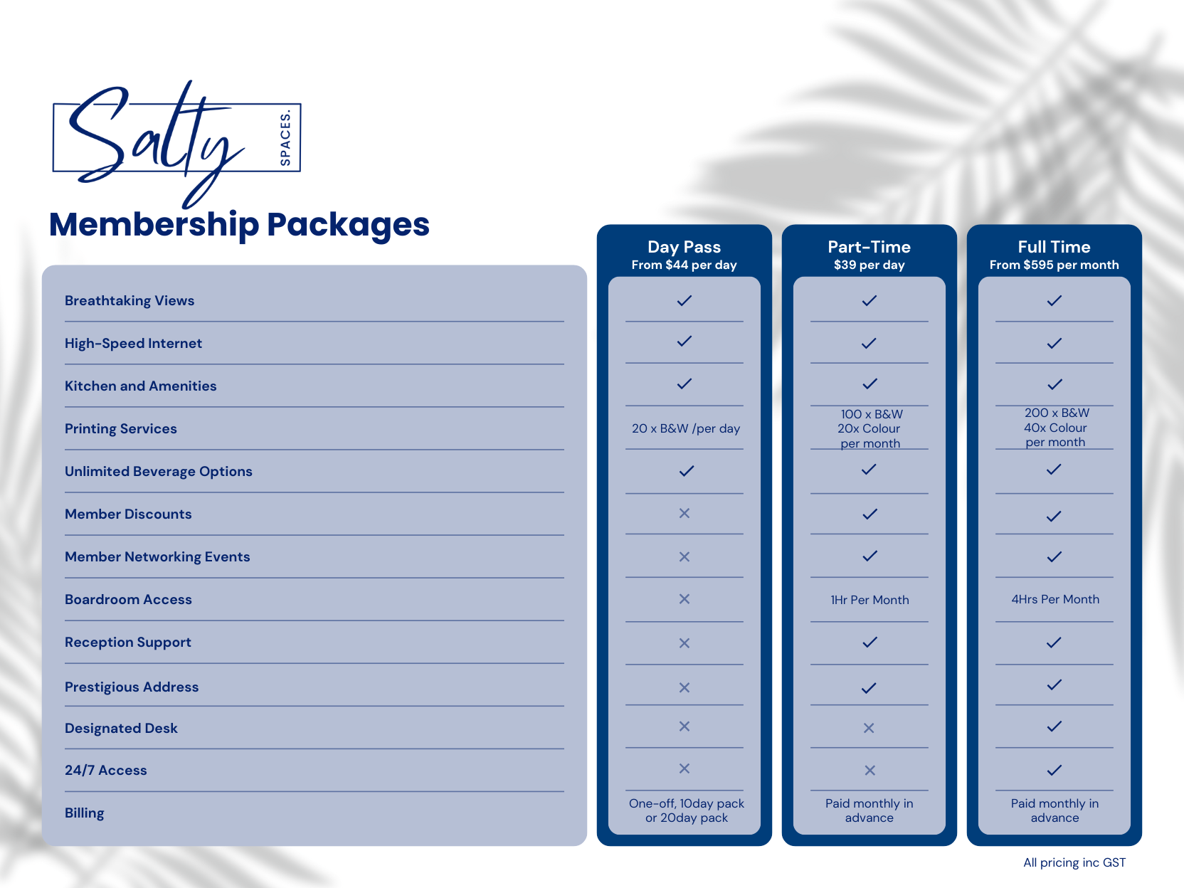 Salty Spaces Membership Packages